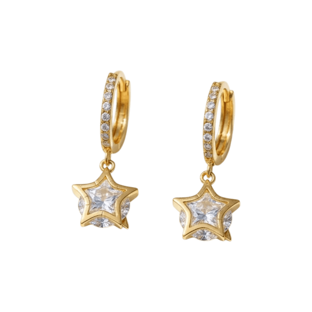 Alvora Starlette Earrings – Gold Star Crystal Hoop | Elegant Sparkle