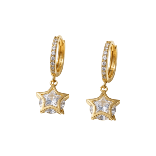 Alvora Starlette Earrings – Gold Star Crystal Hoop | Elegant Sparkle