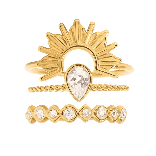 Alvora Sunora Stackable Ring Set | 18K Gold, Waterproof & Tarnish-Free