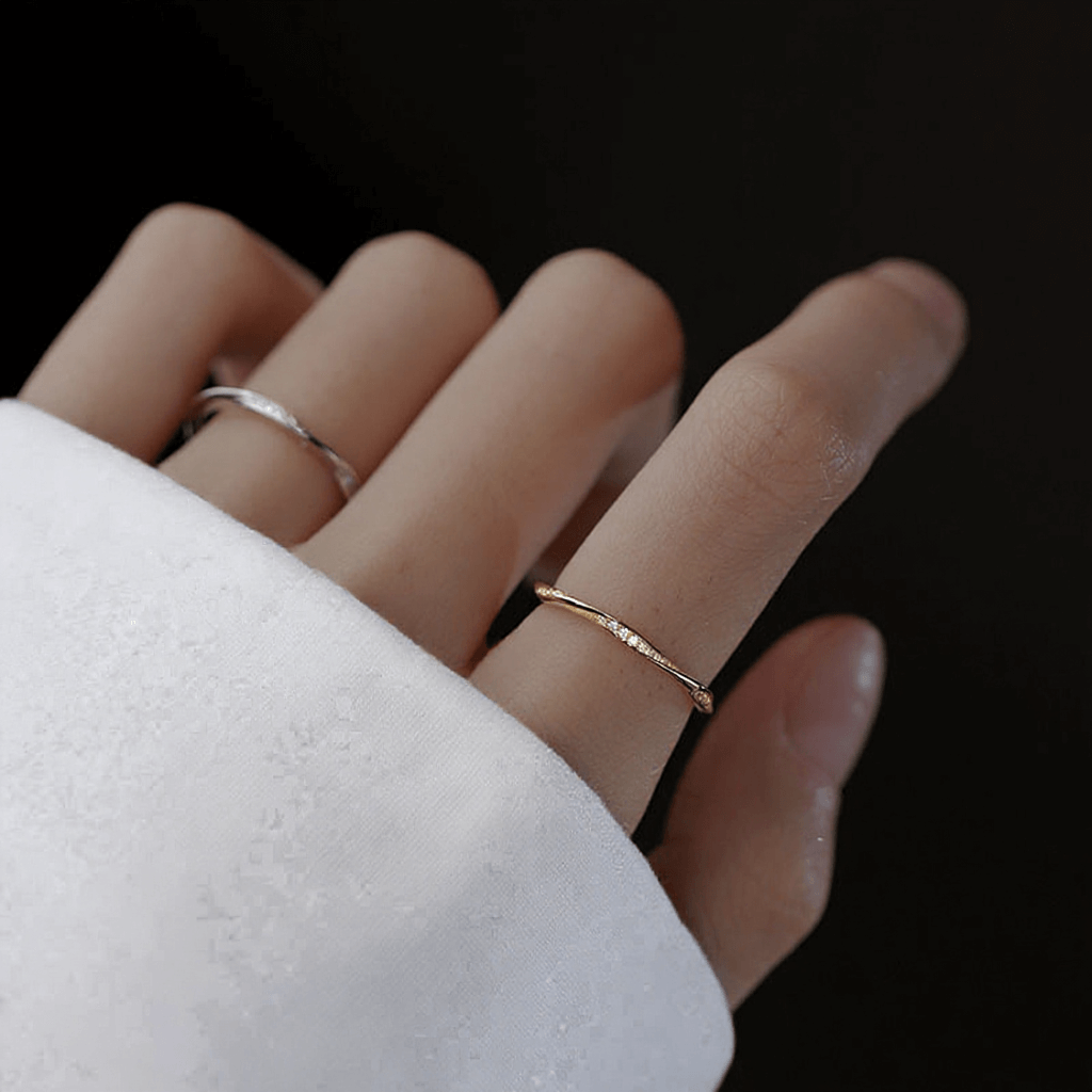 Sylwen Gold & Silver Ring – Minimal Wavy Band Stacking Ring