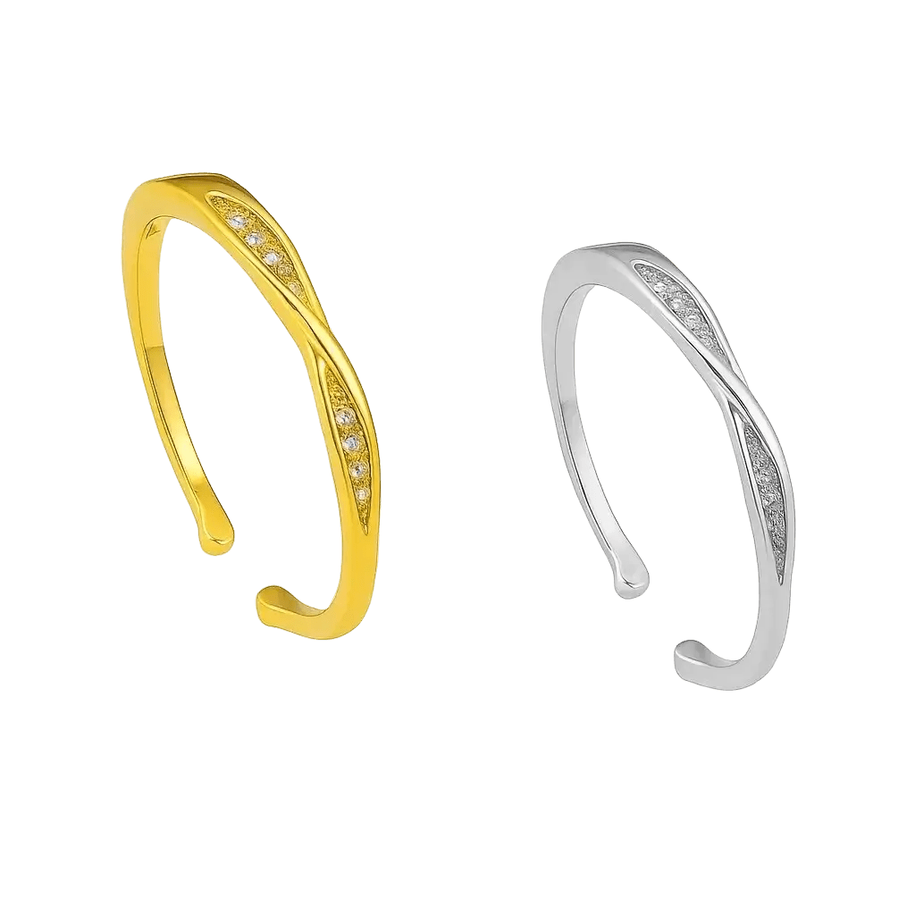 Sylwen Gold & Silver Ring – Minimal Wavy Band Stacking Ring