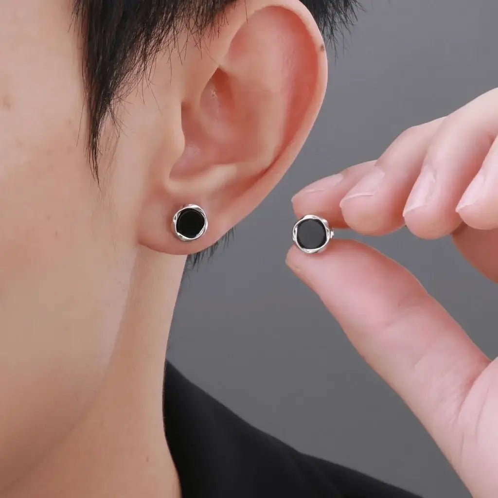 Alvora Vantor Noir Men’s Stud Earrings | Modern Dark Luxury Design