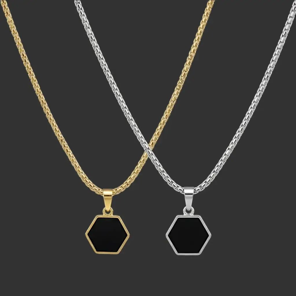 Alvora Vantyx Hexagon Black  Necklace Gold & Silver I Waterproof Jewellery