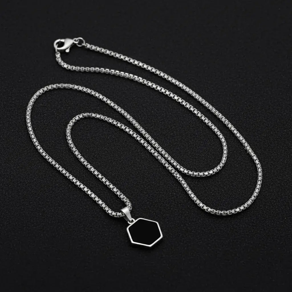 Alvora Vantyx Hexagon Black  Necklace Gold & Silver I Waterproof Jewellery