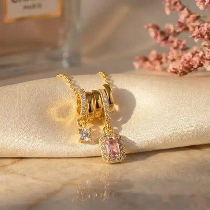 Velmira Necklace | Pink Gem Pavé Gold & Silver Jewelry