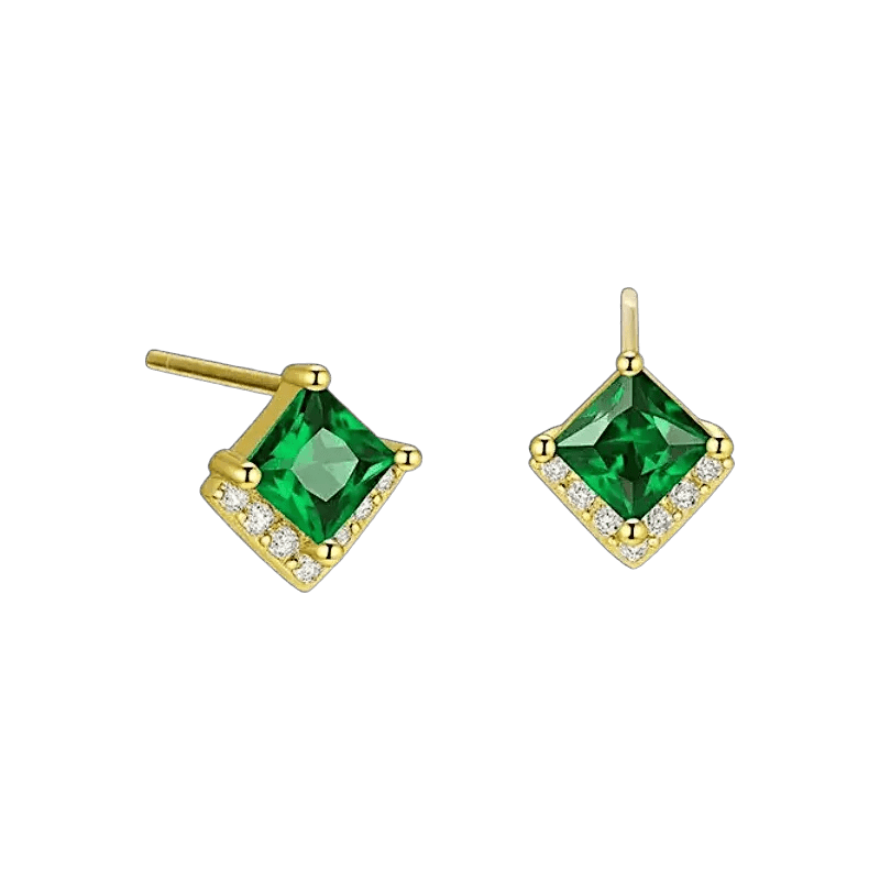 Verdessa Emerald Earrings – Green Zircon Gold & Silver Studs