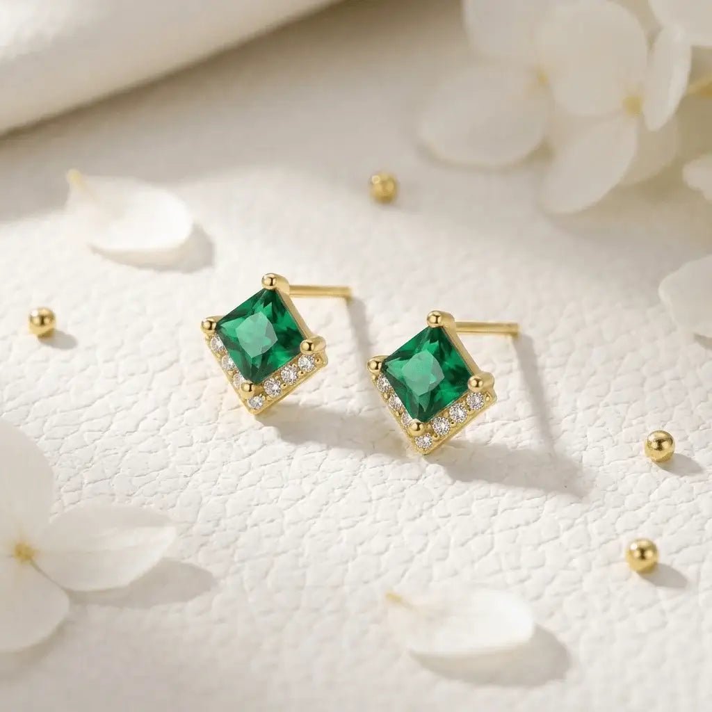 Verdessa Emerald Earrings – Green Zircon Gold & Silver Studs