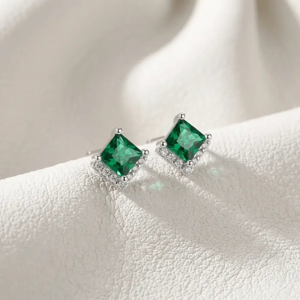 Verdessa Emerald Earrings – Green Zircon Gold & Silver Studs