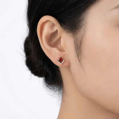 Verdessa Ruby Earrings – Red Zircon Gold & Silver Studs