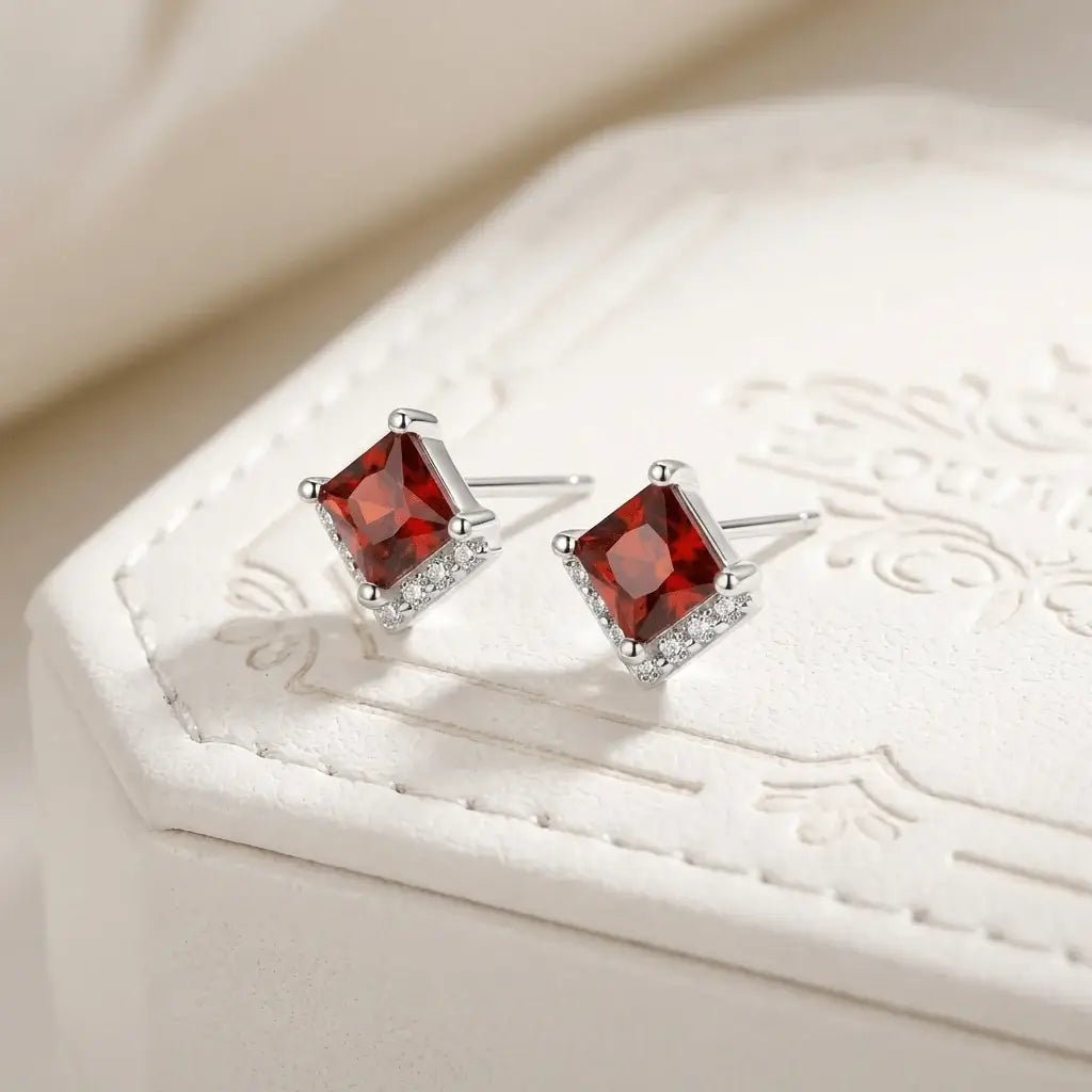 Verdessa Ruby Earrings – Red Zircon Gold & Silver Studs