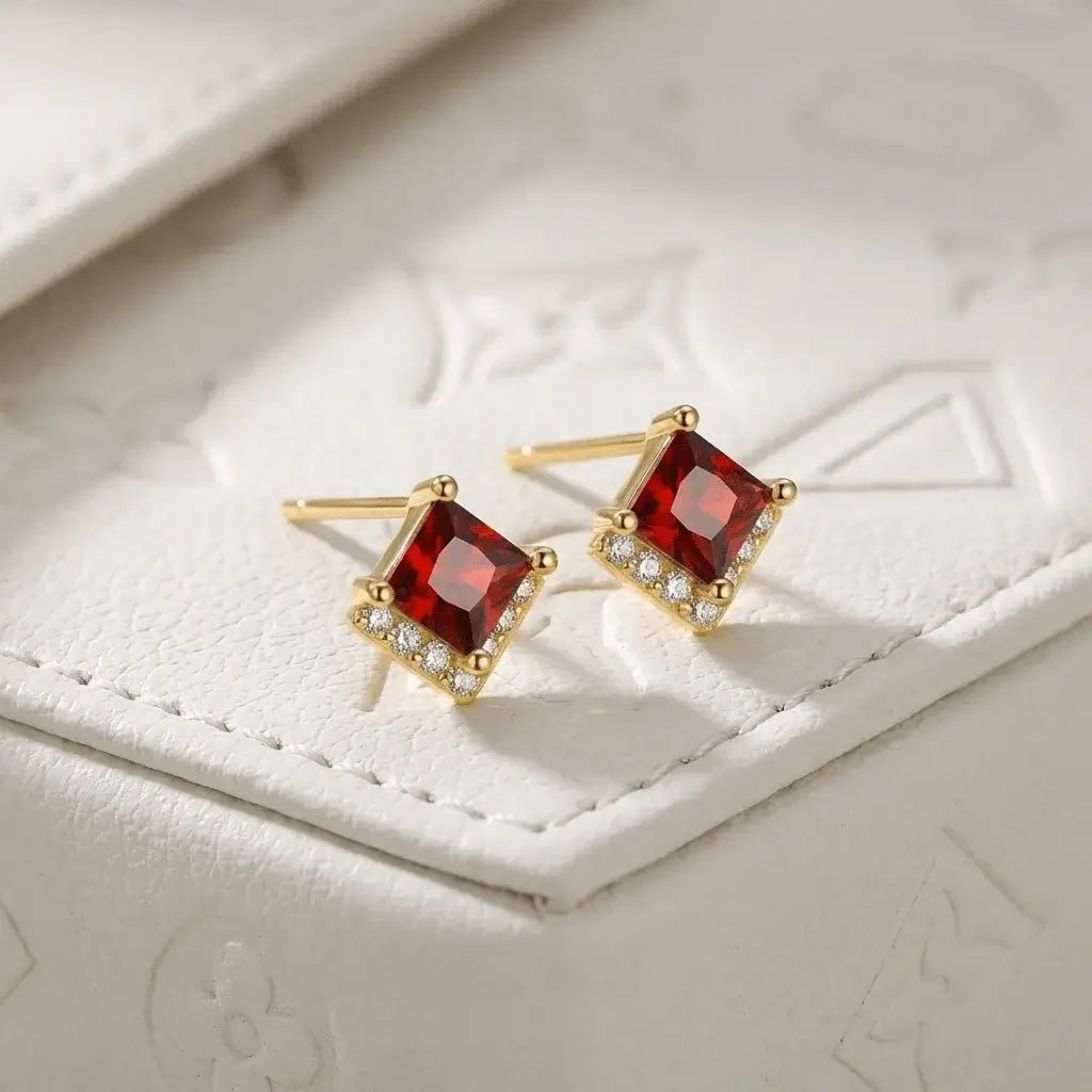 Verdessa Ruby Earrings – Red Zircon Gold & Silver Studs