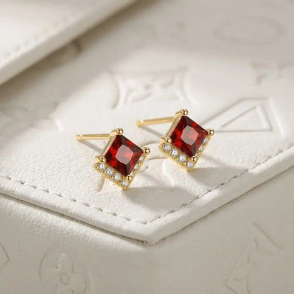 Verdessa Ruby Earrings – Red Zircon Gold & Silver Studs