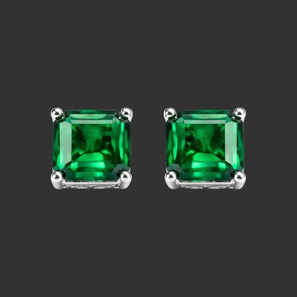 Alvora Veridian Men’s Stud Earrings | Square Emerald Jewelry