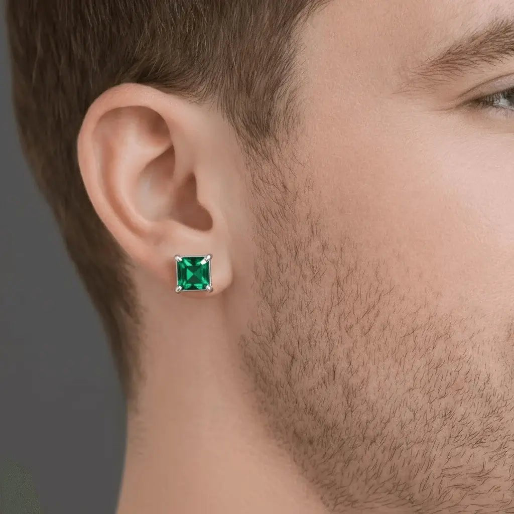 Alvora Veridian Men’s Stud Earrings | Square Emerald Jewelry