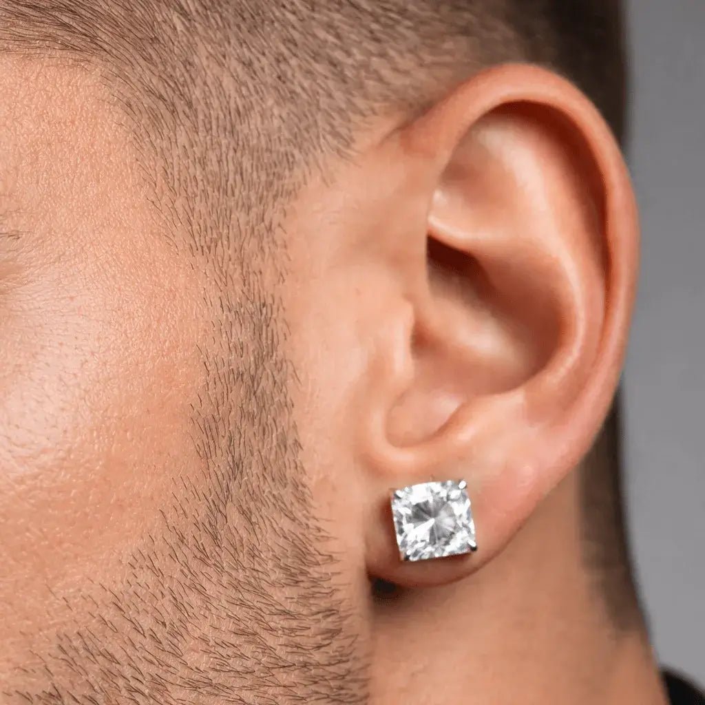 Alvora Veridian White CZ Men’s Stud Earrings | Statement Design