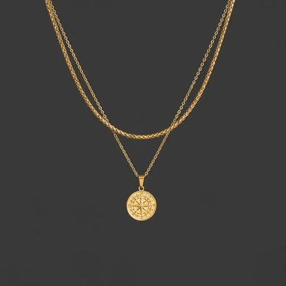 Alvora Vestra Gold Double Layer Compass Necklace – Waterproof Men’s Jewelry