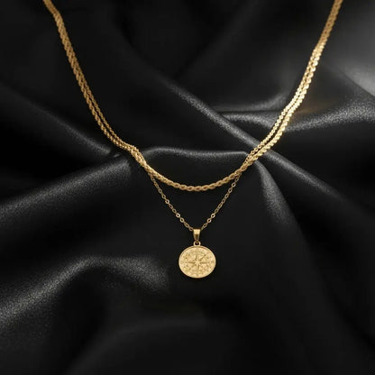 Alvora Vestra Gold Double Layer Compass Necklace – Waterproof Men’s Jewelry