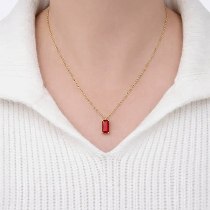 Alvora Vita – Ruby Necklace | 18K Gold Rectangle Minimal Pendant 