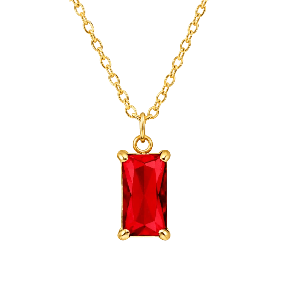 Alvora Vita – Ruby Necklace | 18K Gold Rectangle Minimal Pendant 