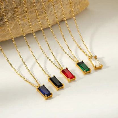 Alvora Vita – Sapphire Necklace 18K Gold Rectangle Minimal Pendant