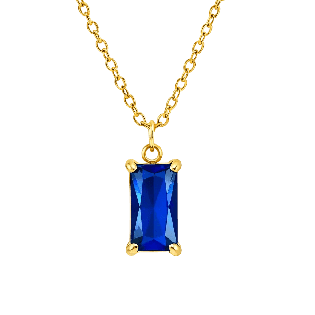 Alvora Vita – Sapphire Necklace 18K Gold Rectangle Minimal Pendant