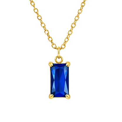 Alvora Vita – Sapphire Necklace 18K Gold Rectangle Minimal Pendant