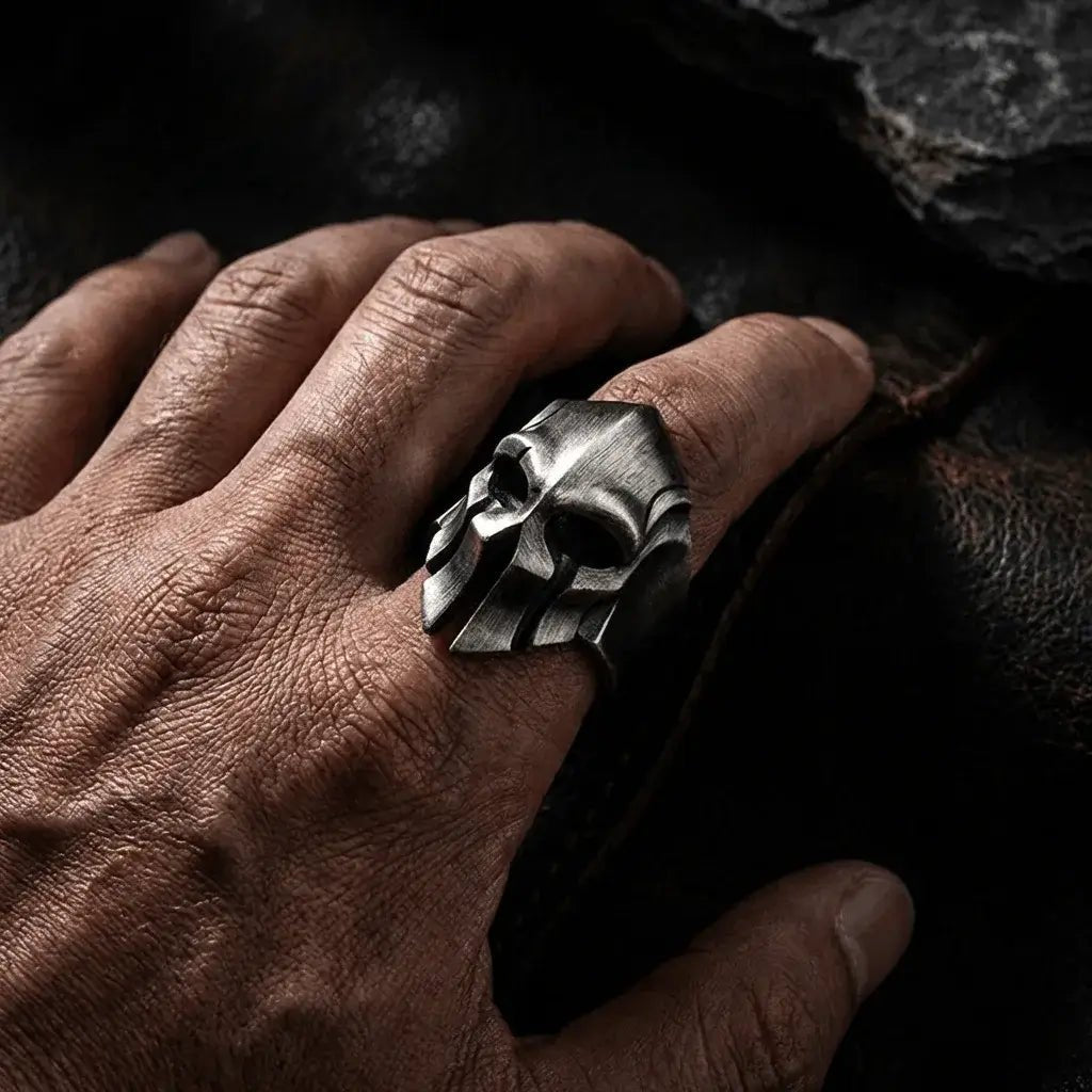 Vornak Helm – Spartan Warrior Mask Ring for Men