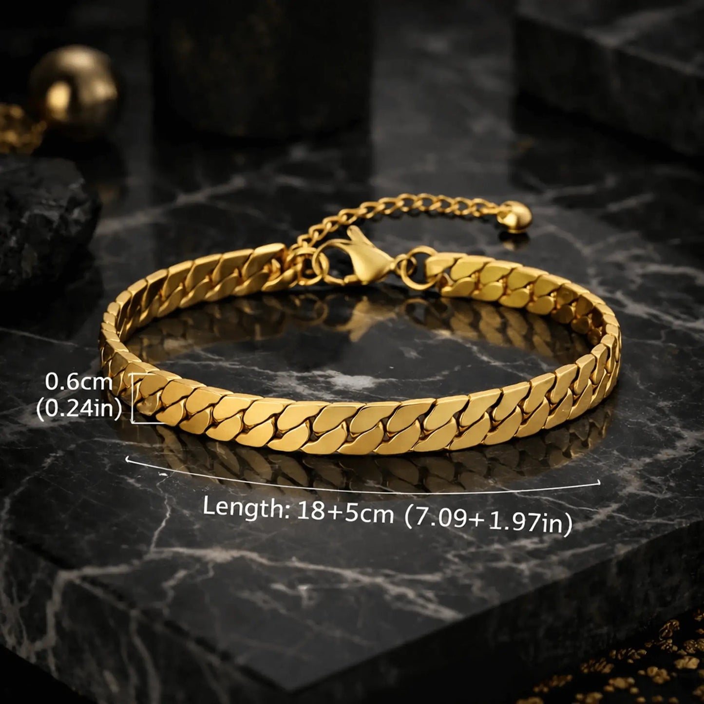 Alvora Vortex Aurelia–Waterproof Flat Cuban Chain Bracelet for Men