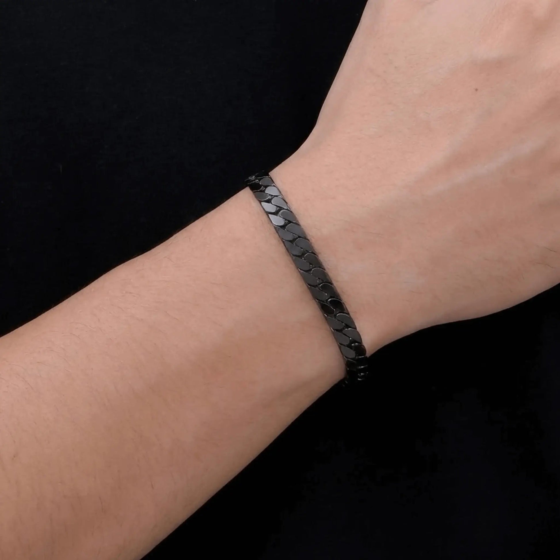 Alvora Vortex Obsidian–Waterproof Black Cuban Chain Bracelet