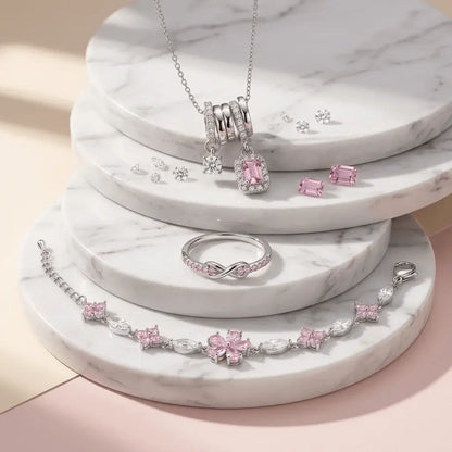 Rosé Silver Blossom Bundle | Silver Pink Jewellery Set