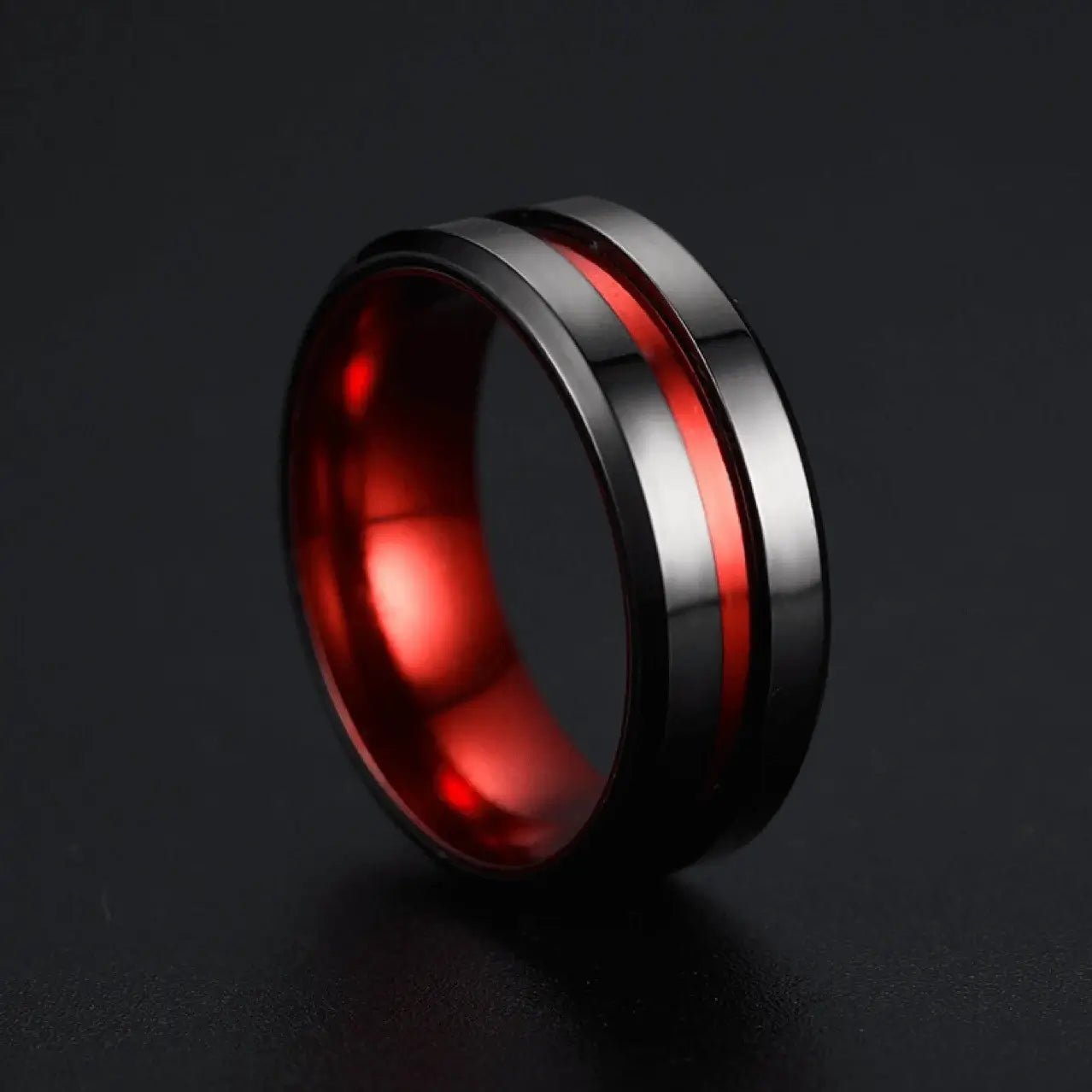 Alvora Vulcanis Ring | Black & Red Stainless Steel Comfort-Fit Ring