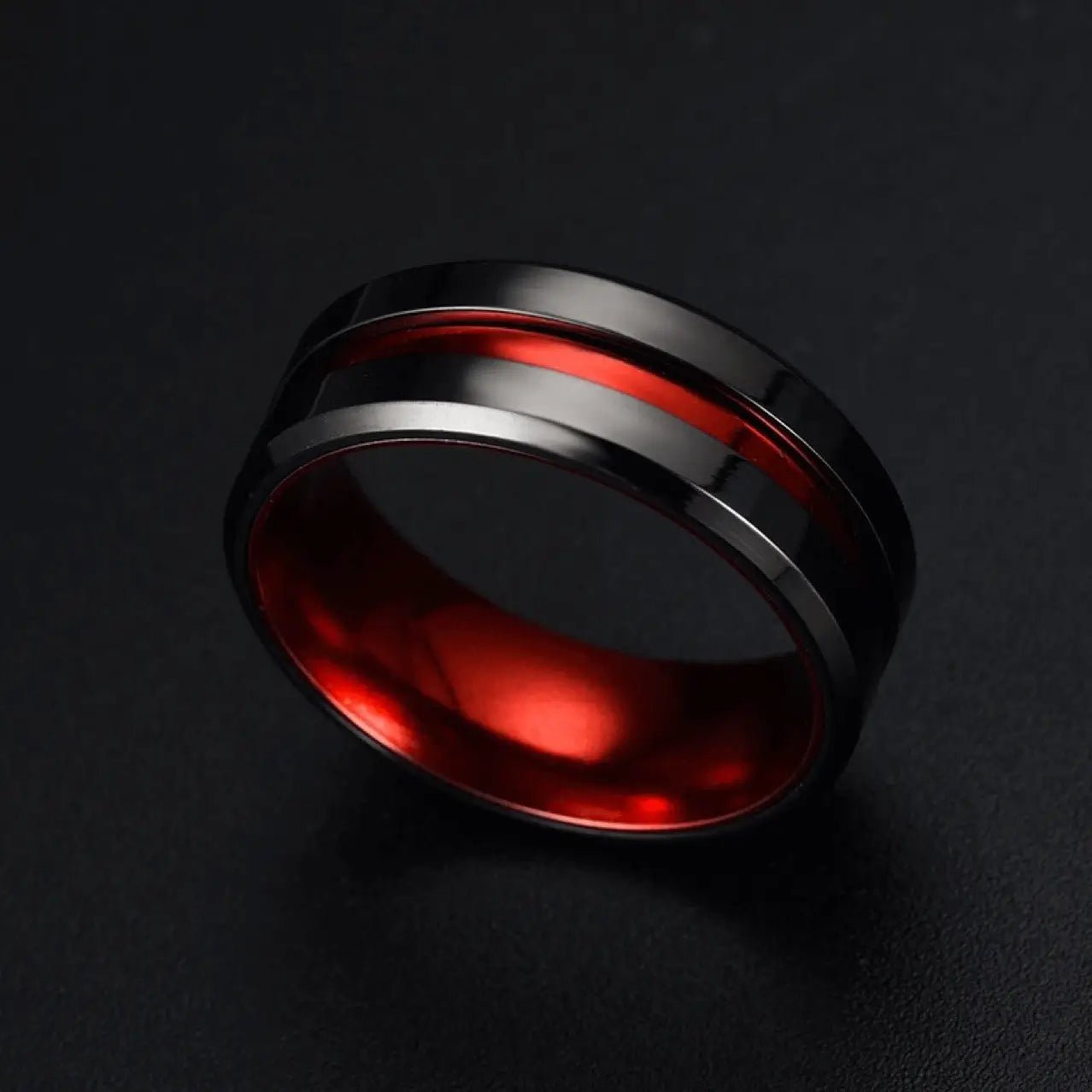 Alvora Vulcanis Ring | Black & Red Stainless Steel Comfort-Fit Ring