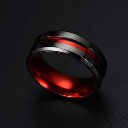 Alvora Vulcanis Ring | Black & Red Stainless Steel Comfort-Fit Ring