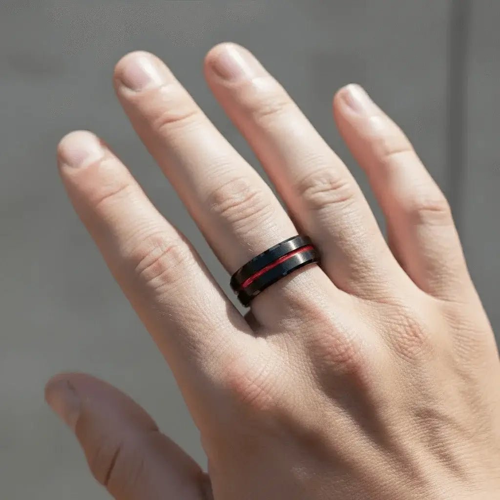 Alvora Vulcanis Ring | Black & Red Stainless Steel Comfort-Fit Ring