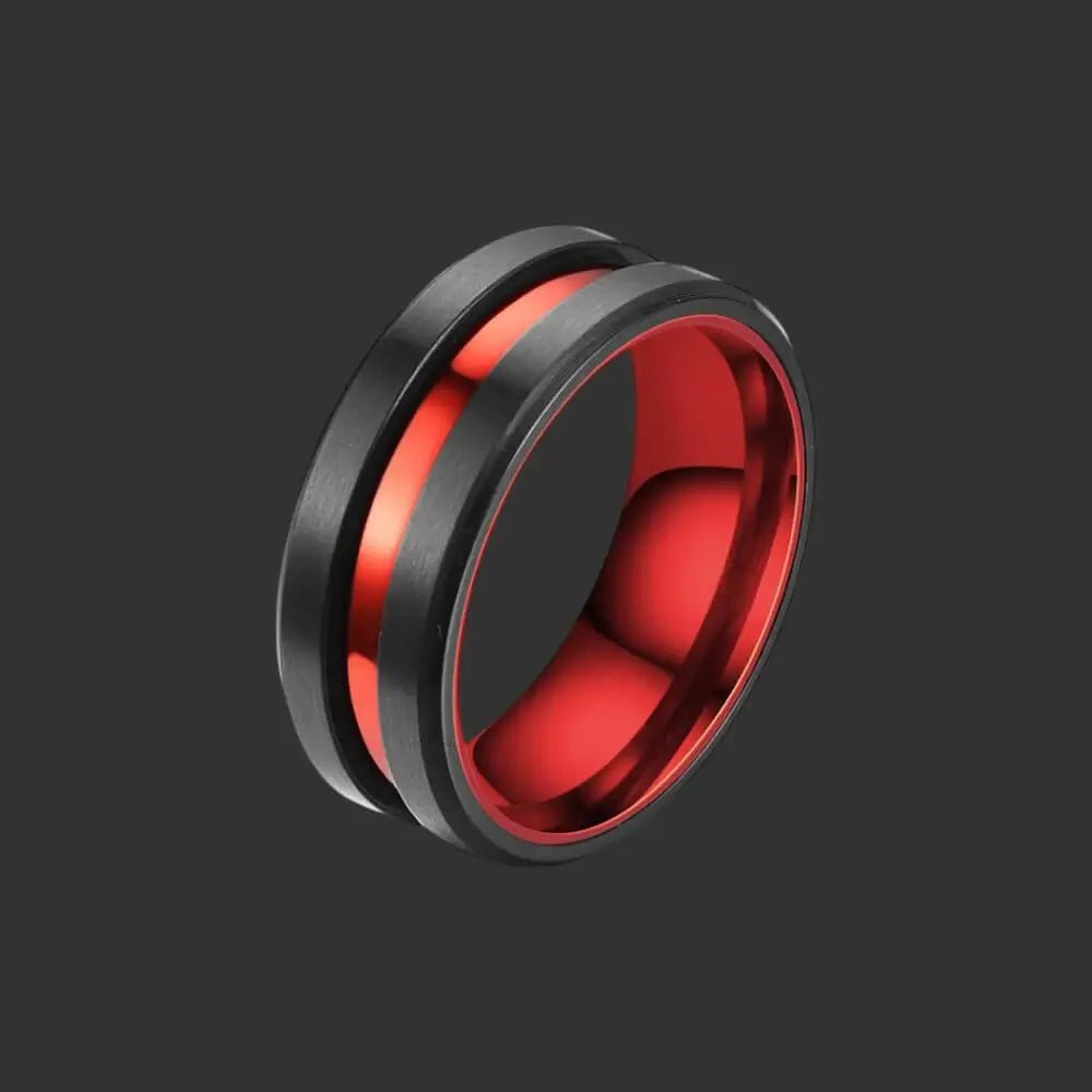 Alvora Vulcanis Ring | Black & Red Stainless Steel Comfort-Fit Ring