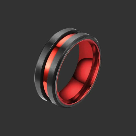 Alvora Vulcanis Ring | Black & Red Stainless Steel Comfort-Fit Ring