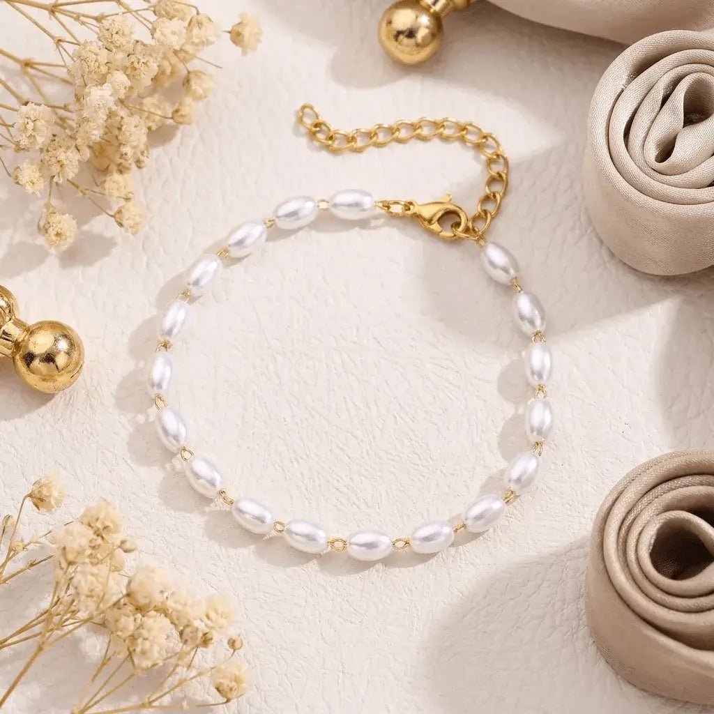 Zaria Pearl Bracelet – Gold Oval Pearl Bracelet 