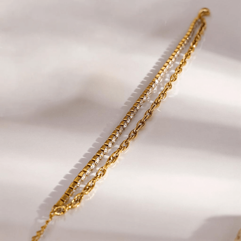 Zivelle Jewelry – 18K Gold Double Layer Zircon Bracelet